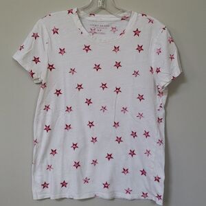 Lucky Brand Tee Shirt Top Red Stars White Short Sleeve Crew women's small